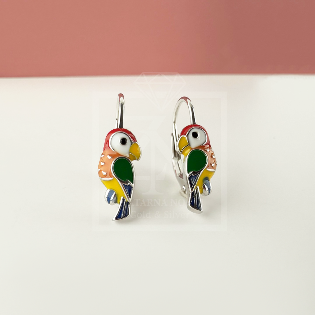 Srebrne viseće naušnice Papiga