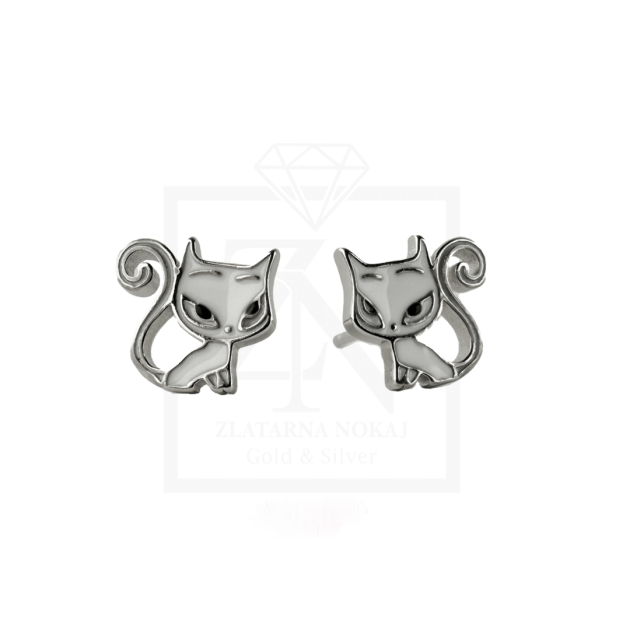 Srebrne naušnice na štift Cat