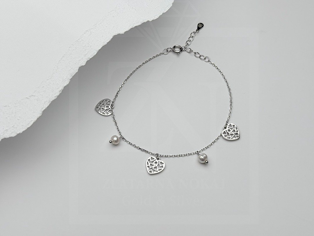 Srebrna narukvica Srce Biser