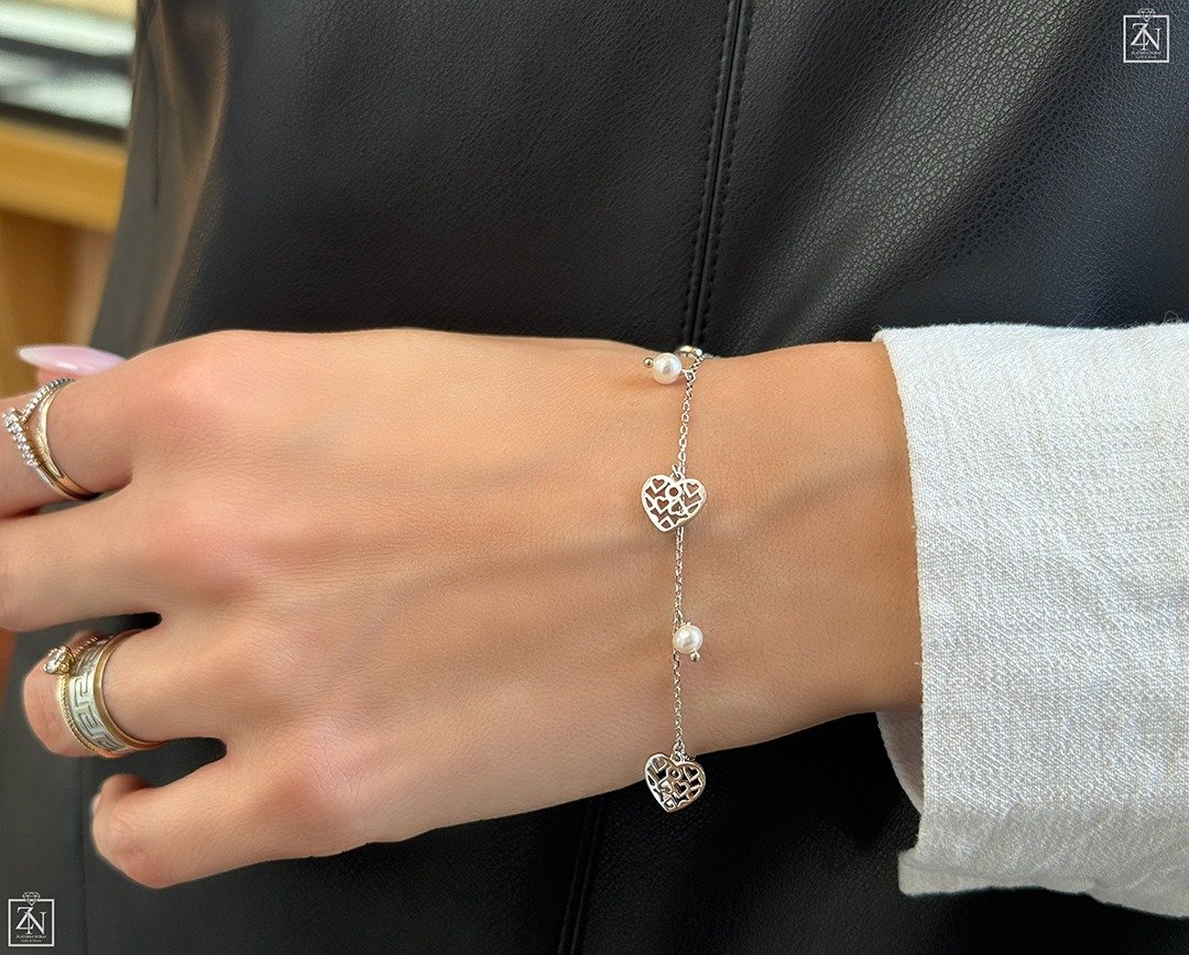 Srebrna narukvica Srce Biser - Slika 2