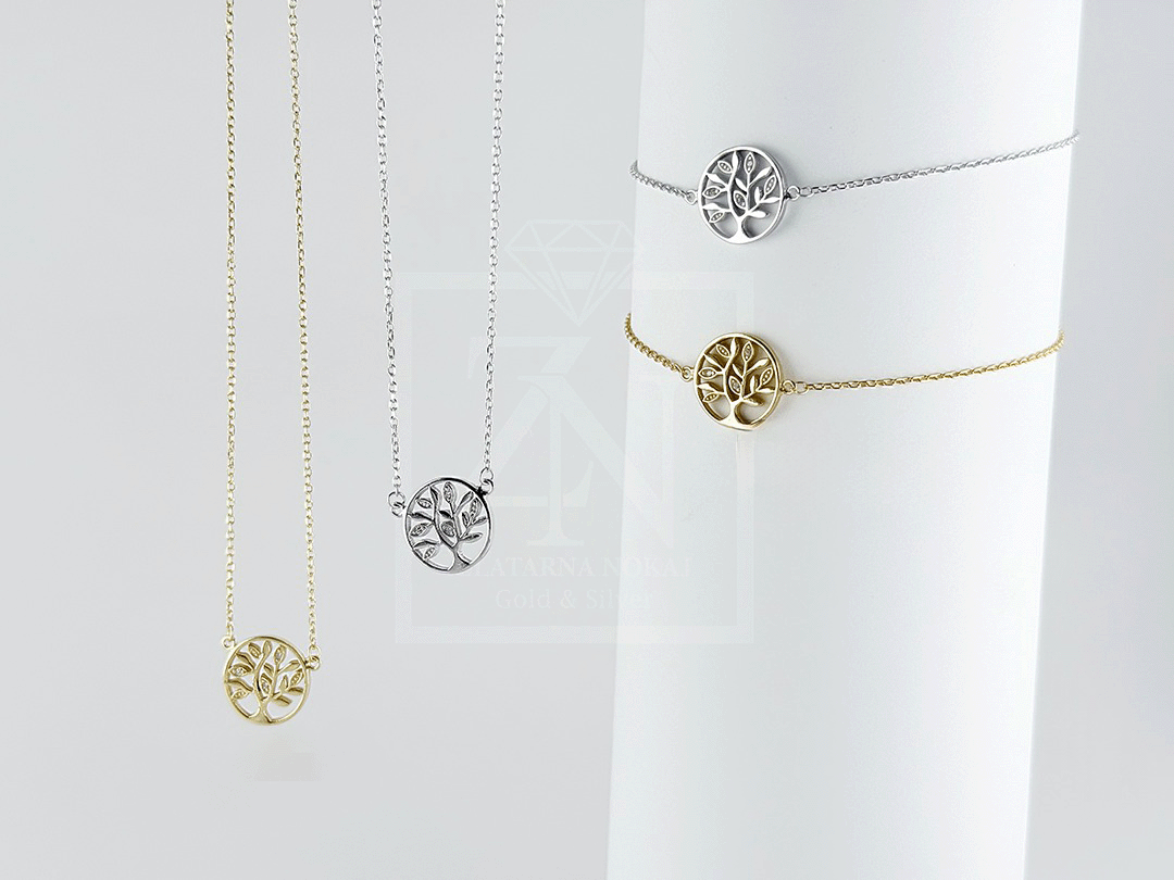 Srebrna narukvica Drvo života pozlata