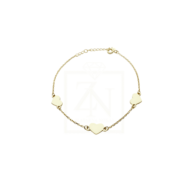 Srebrna narukvica 3 simple hearts pozlata