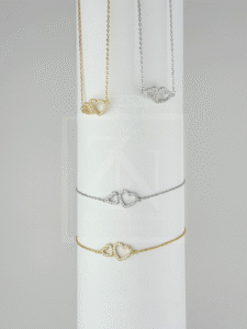 Srebrna ogrlica double Hearts pozlata