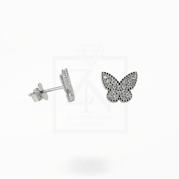 Srebrna naušnice na štift butterfly