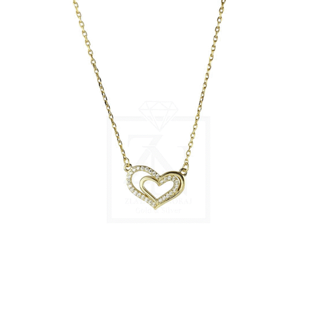  Srebrna ogrlica Double heart pozlata