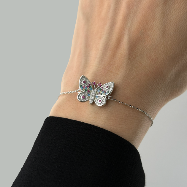 Srebrna narukvica Colorful butterfly