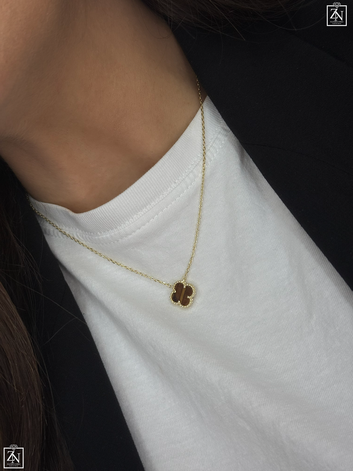 Srebrna ogrlica Djetelina pozlata