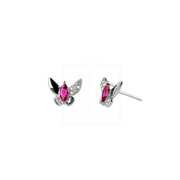 Srebrna naušnice na štift Ruby Butterfly