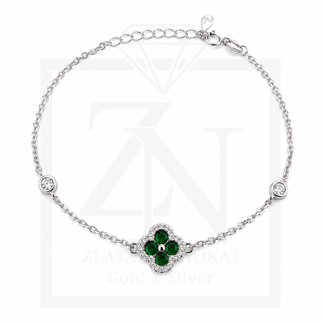 Srebrna narukvica Emerald Clover