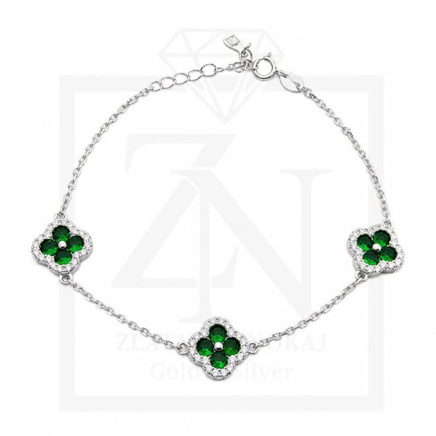 Srebrna narukvica Emerald Clover