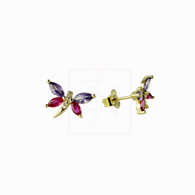 Srebrna naušnice na štift Crystal Dragonfly