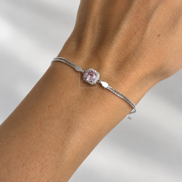 Srebrna narukvica Pink Crystal Double Chain