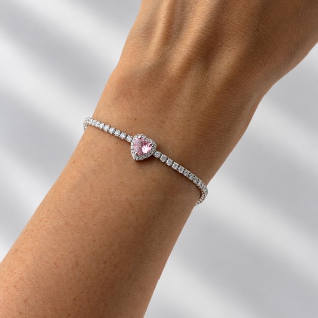 Srebrna narukvica Pink Heart Tennis