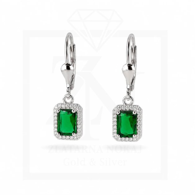 Srebrna viseće naušnice Emerald Elegance