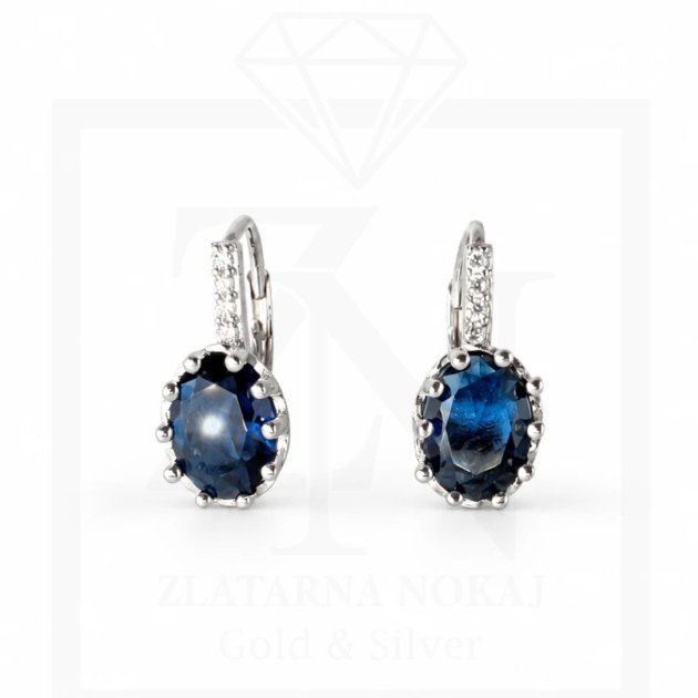 Srebrna viseće naušnice Sapphire Oval