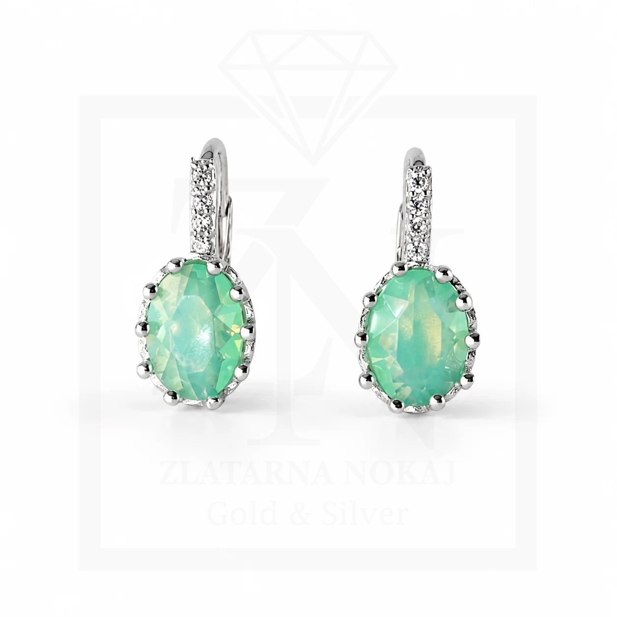 Srebrna viseće naušnice Mint Crystal Elegance