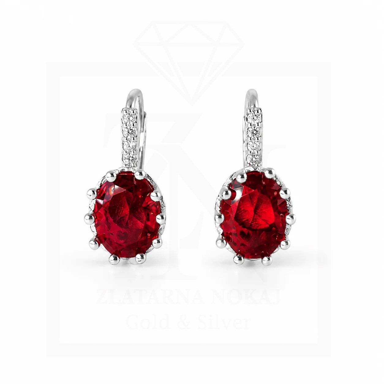 Srebrna viseće naušnice Ruby Oval Elegance