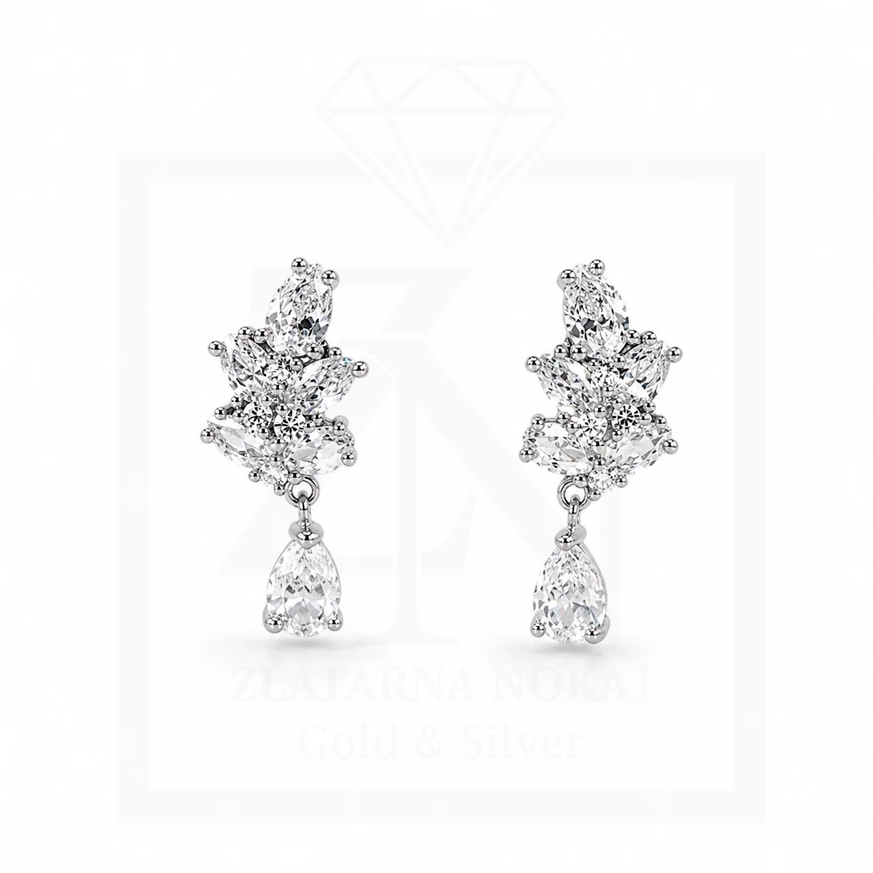 Srebrna viseće naušnice Crystal Bloom - Slika 3