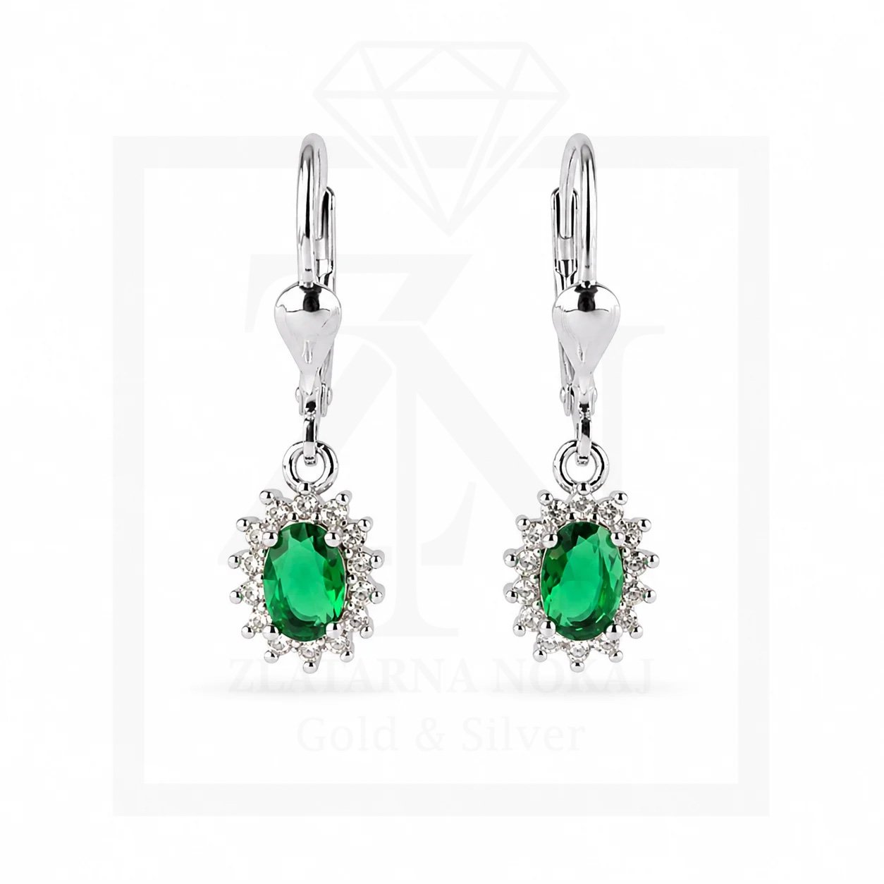 Srebrna viseće naušnice Emerald Radiance