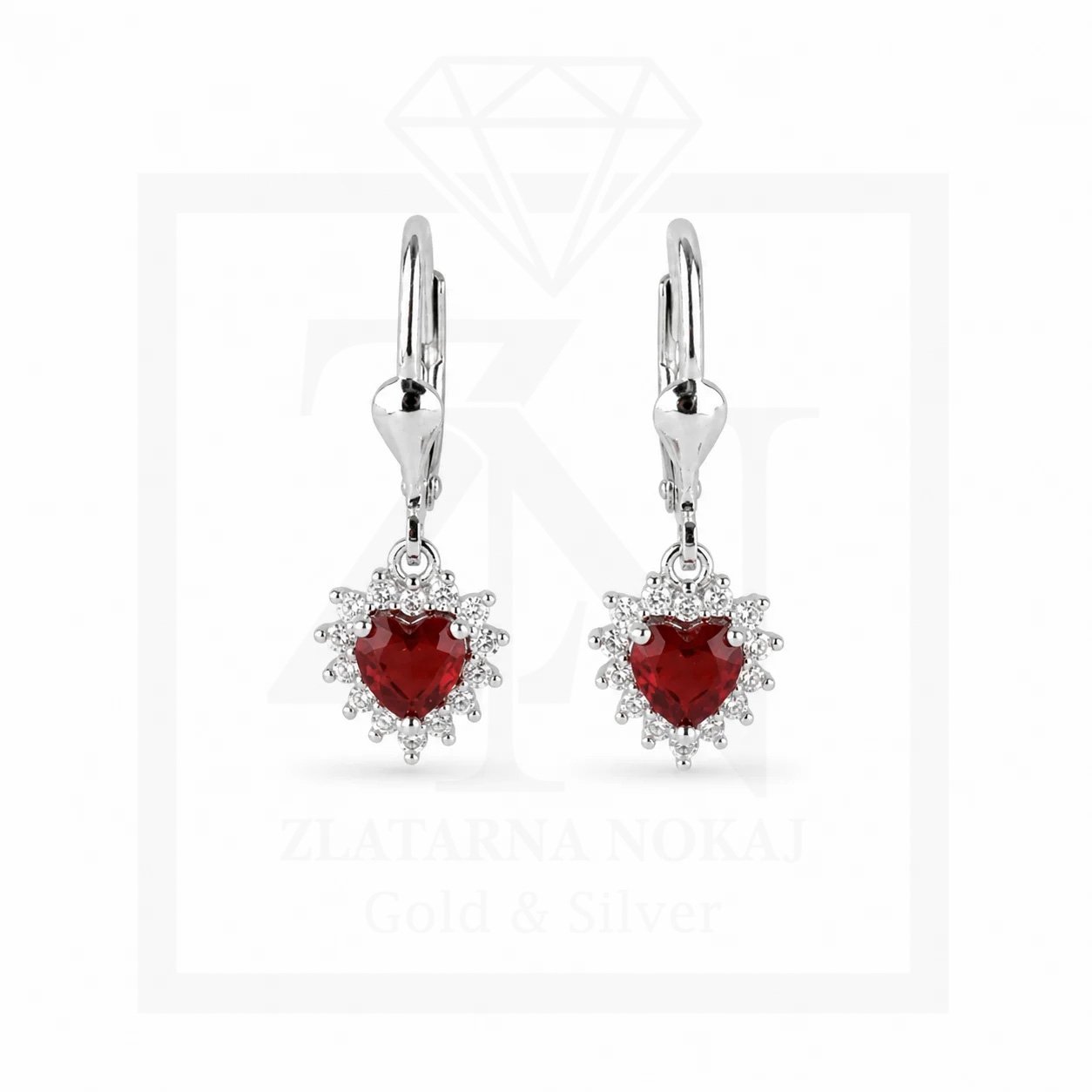 Srebrna viseće naušnice Ruby Heart Elegance - Slika 2