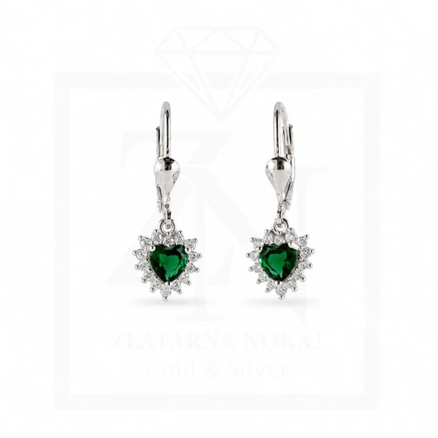 Srebrna viseće naušnice Emerald Heart Elegance