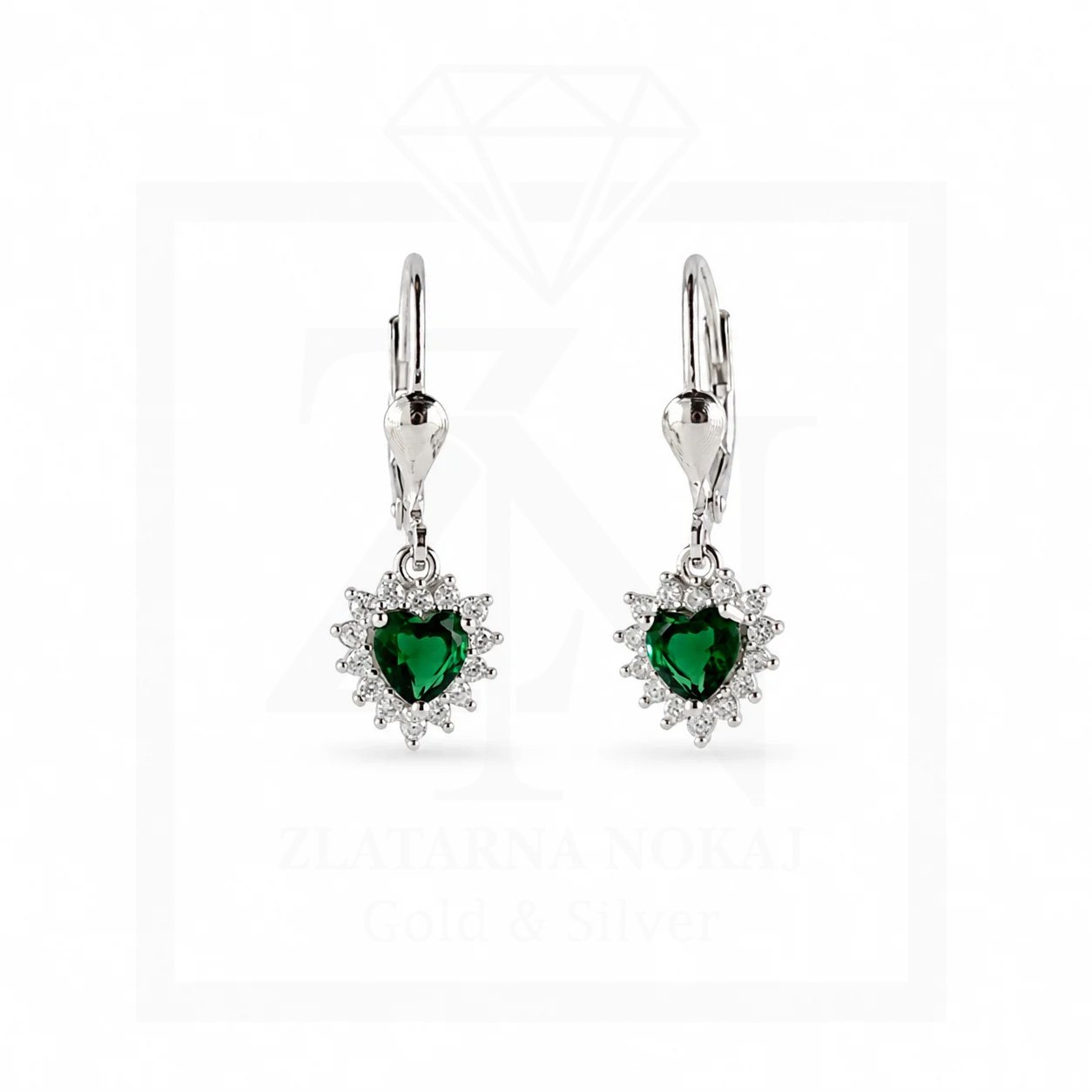 Srebrna viseće naušnice Emerald Heart Elegance