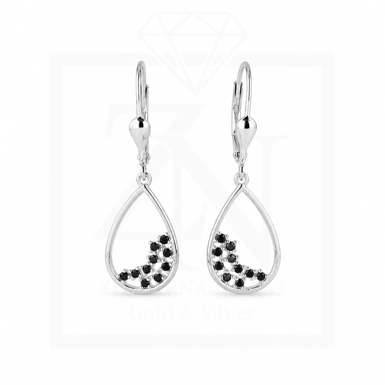 Srebrna viseće naušnice Black Teardrop