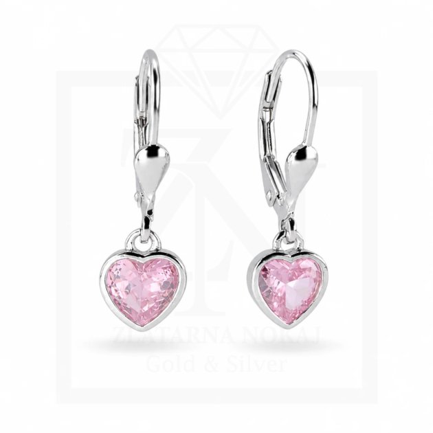 Srebrna viseće naušnice Pink Heart Elegance