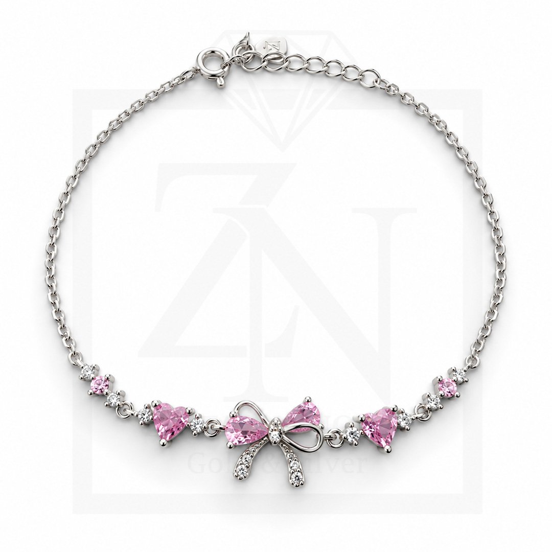 Srebrna narukvica Pink Bow Elegance - Slika 2