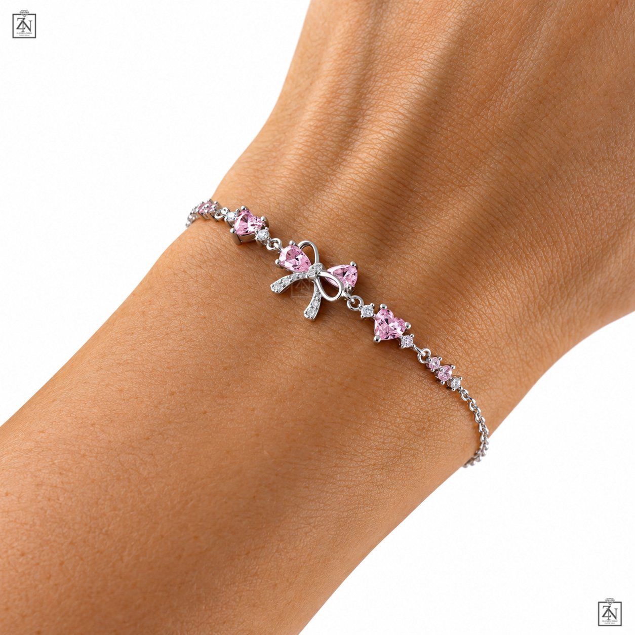 Srebrna narukvica Pink Bow Elegance
