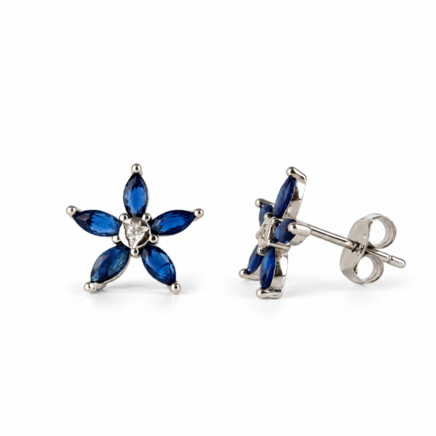 Srebrna naušnice na štift Blue Crystal Flower