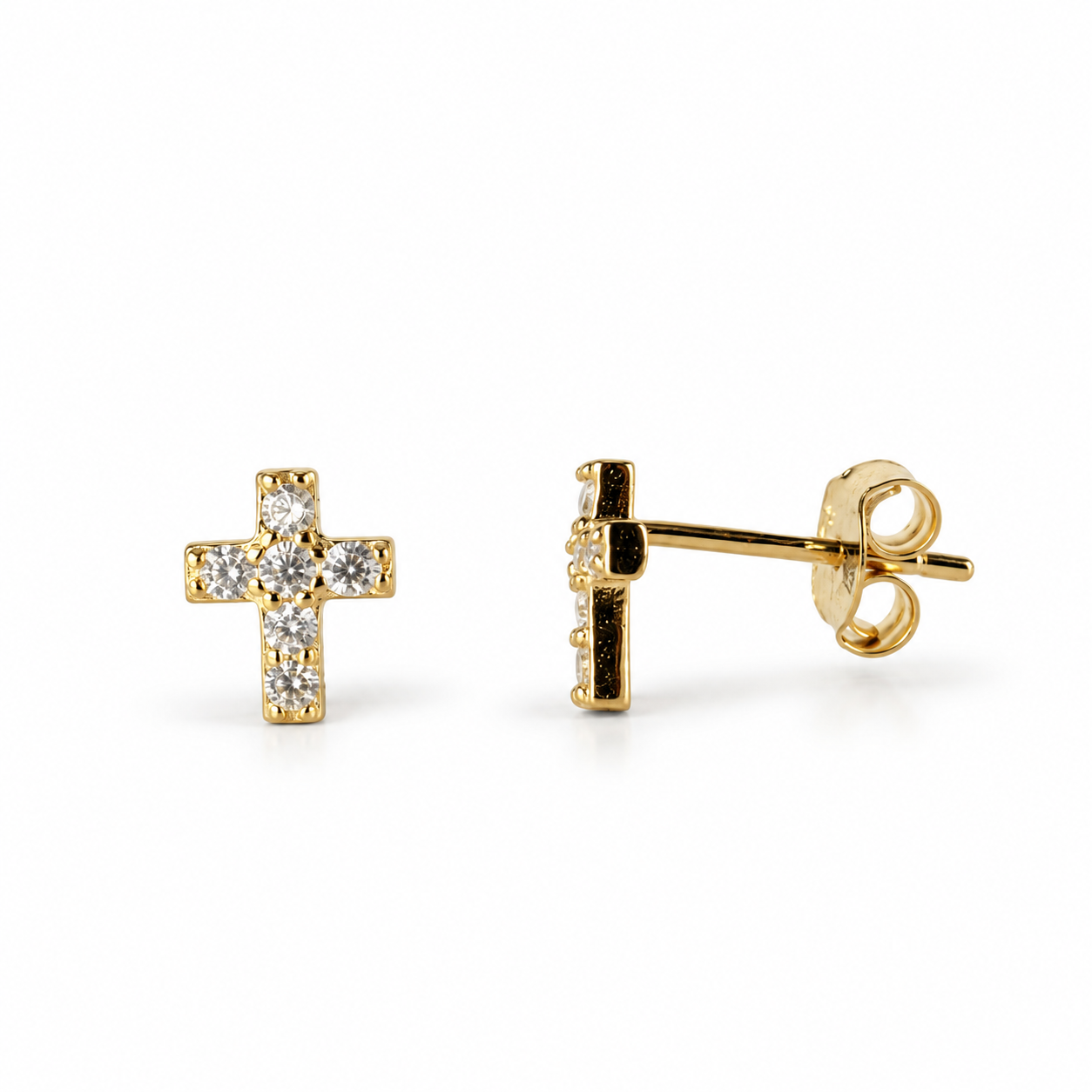 Srebrna naušnice na štift Gold Crystal Cross - Slika 2